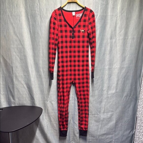 PINK Victoria's Secret plaid one piece onsie size small